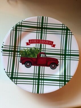 Plastic Merry Christmas Red Truck Holiday Saucers.  Never used